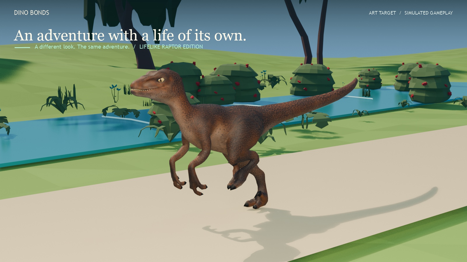 The lifelike raptor edition beside a creek in the Dino Bonds animated art target.