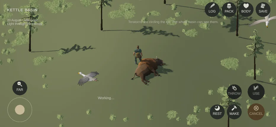 Teratorns circling the survivor and the carcass
