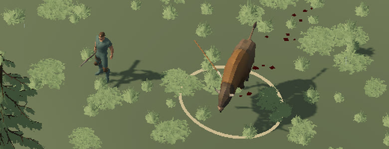 A wounded bison inside the target ring, the hunter close by