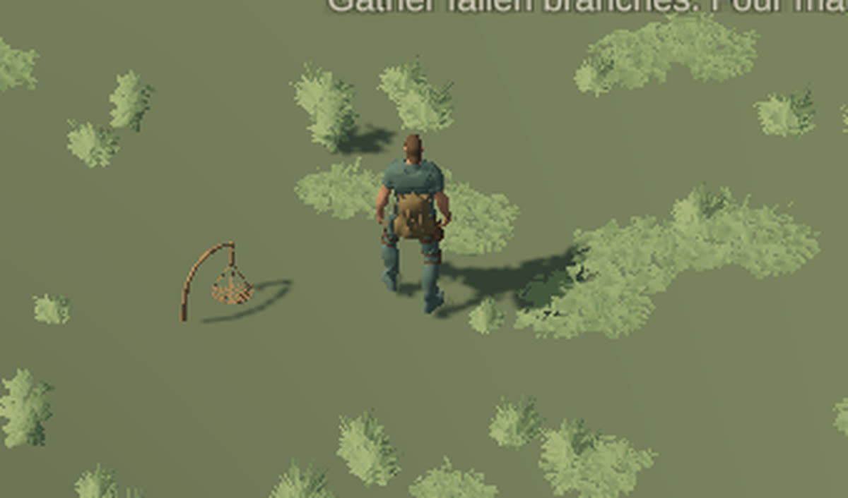 The survivor beside a snare set across a rabbit run
