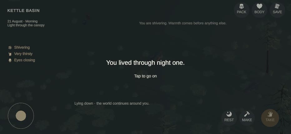 The dawn card after surviving the first night