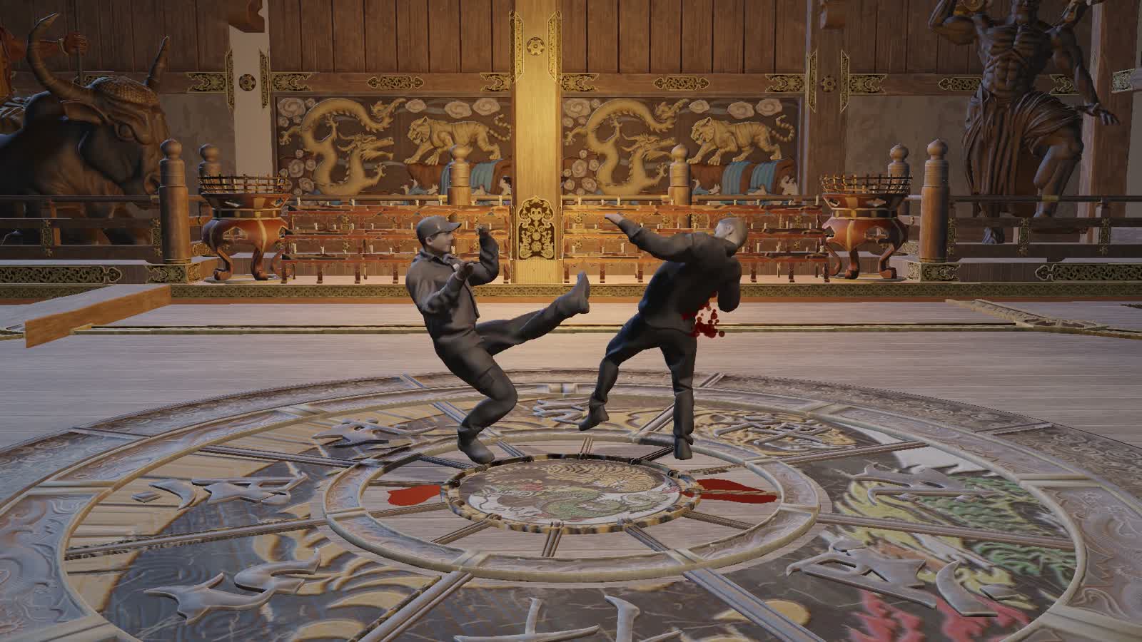 Shadow and Blackout fighting in Dragon Dojo