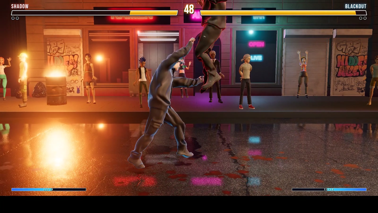 Shadow and Blackout fighting in Pro Street Fighter